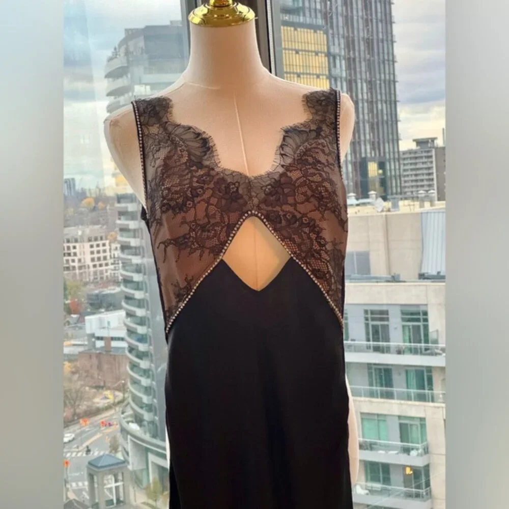 🆕 SELF PORTRAIT 🧿 NWOT Black Lace Satin Maxi Dress, Sz UK 4 / US 0 - Picture 6 of 16